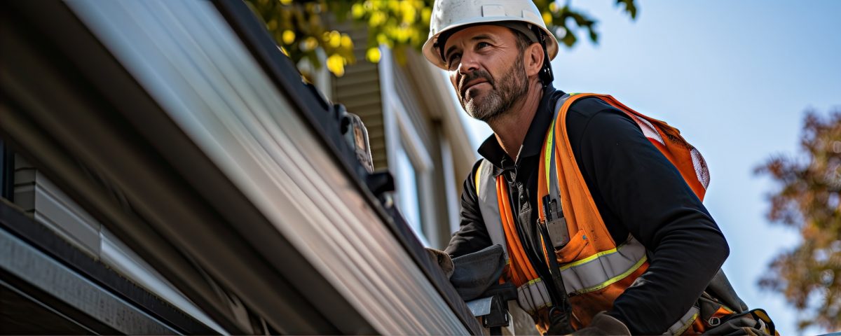 construction worker on house roof