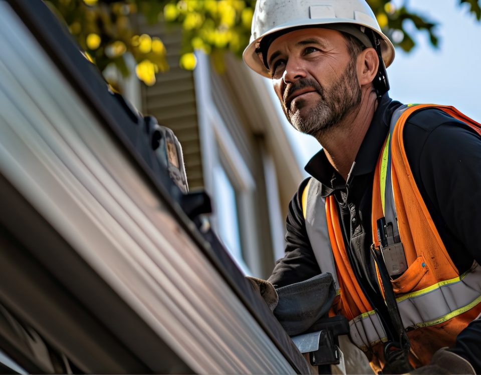 construction worker on house roof